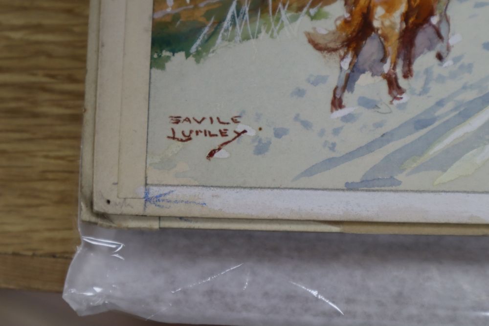 Savile Lumley (20th century), a set of four Victorian winter coaching scenes, 25.25 x 34.5cm